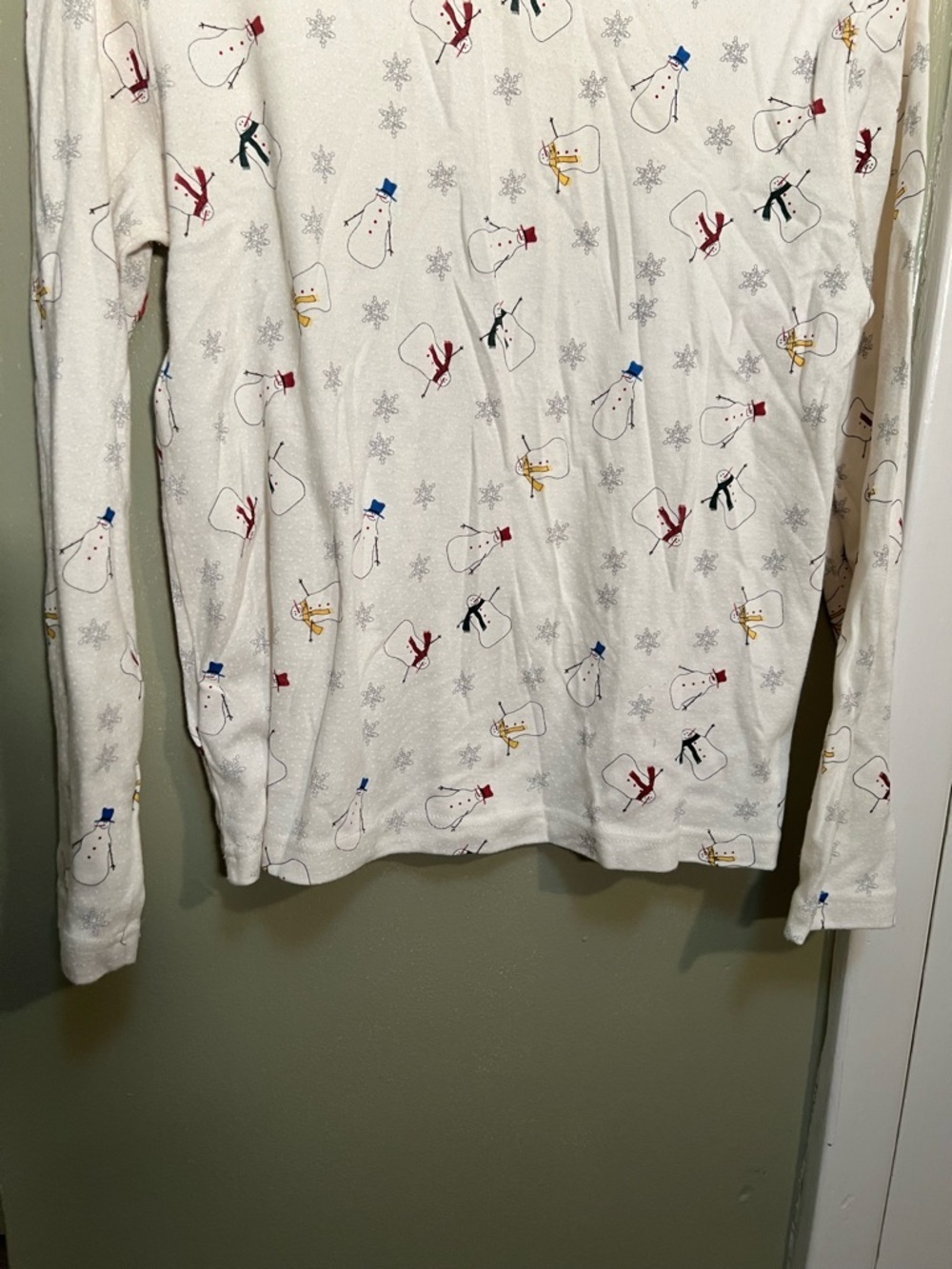 Baxter & Wells Women's Size‎ Medium Mock Neck T-Shirt White Long Sleeve Snowman - Picture 6 of 8